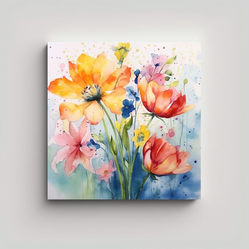 GENERICO - Composición Floral En Acuarela Cuadros 30x30 Cm