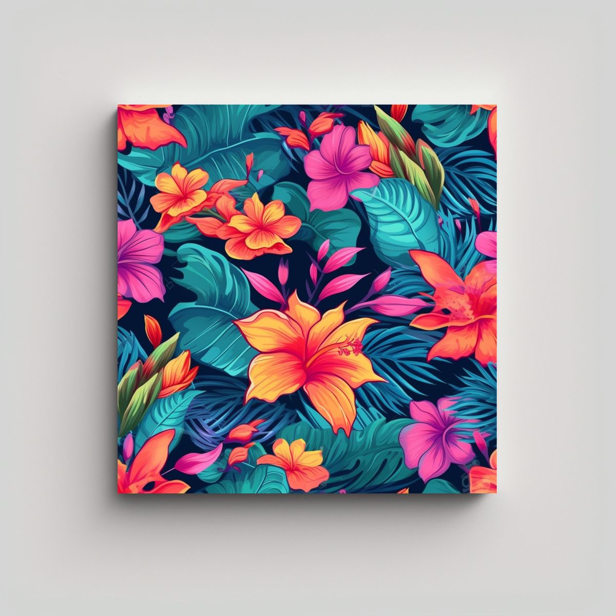 GENERICO - Cuadro Digital De Flores Tropicales Brillantes En 80x80 Cm