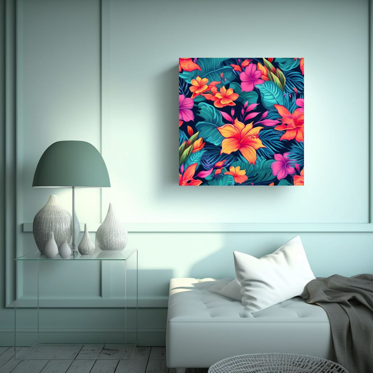 GENERICO - Cuadro Digital De Flores Tropicales Brillantes En 30x30 Cm