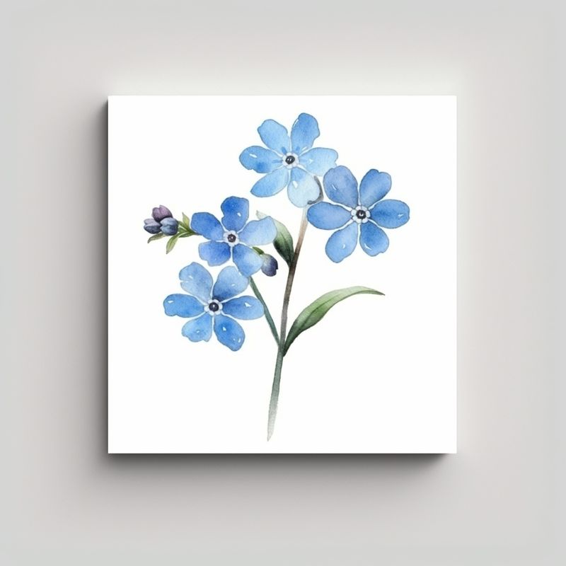 GENERICO - Clipart Minimalista Acuarela Flor Forget Me Not 80x80 Cm