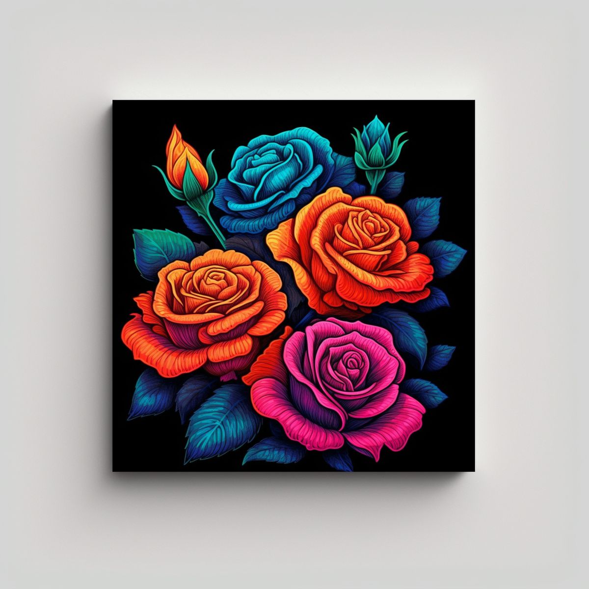 GENERICO - Arte Digital Adorable Rosas Y Flores Dibujadas A 80x80 Cm