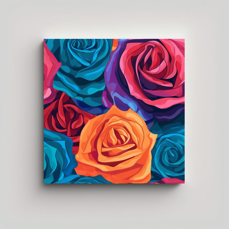 GENERICO - Cuadro Decorativo Con Rosa Colorida En Tela 40x40 Cm