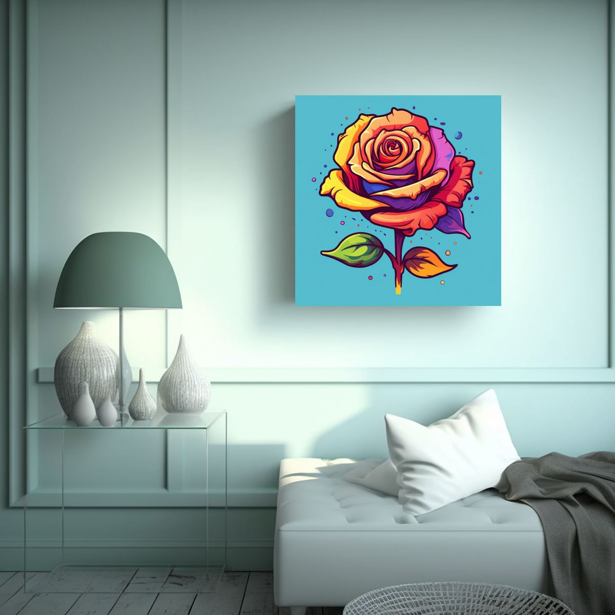 GENERICO - Cuadro 2D De Rosa Colorida Imagen Con Reflejo 30x30 Cm
