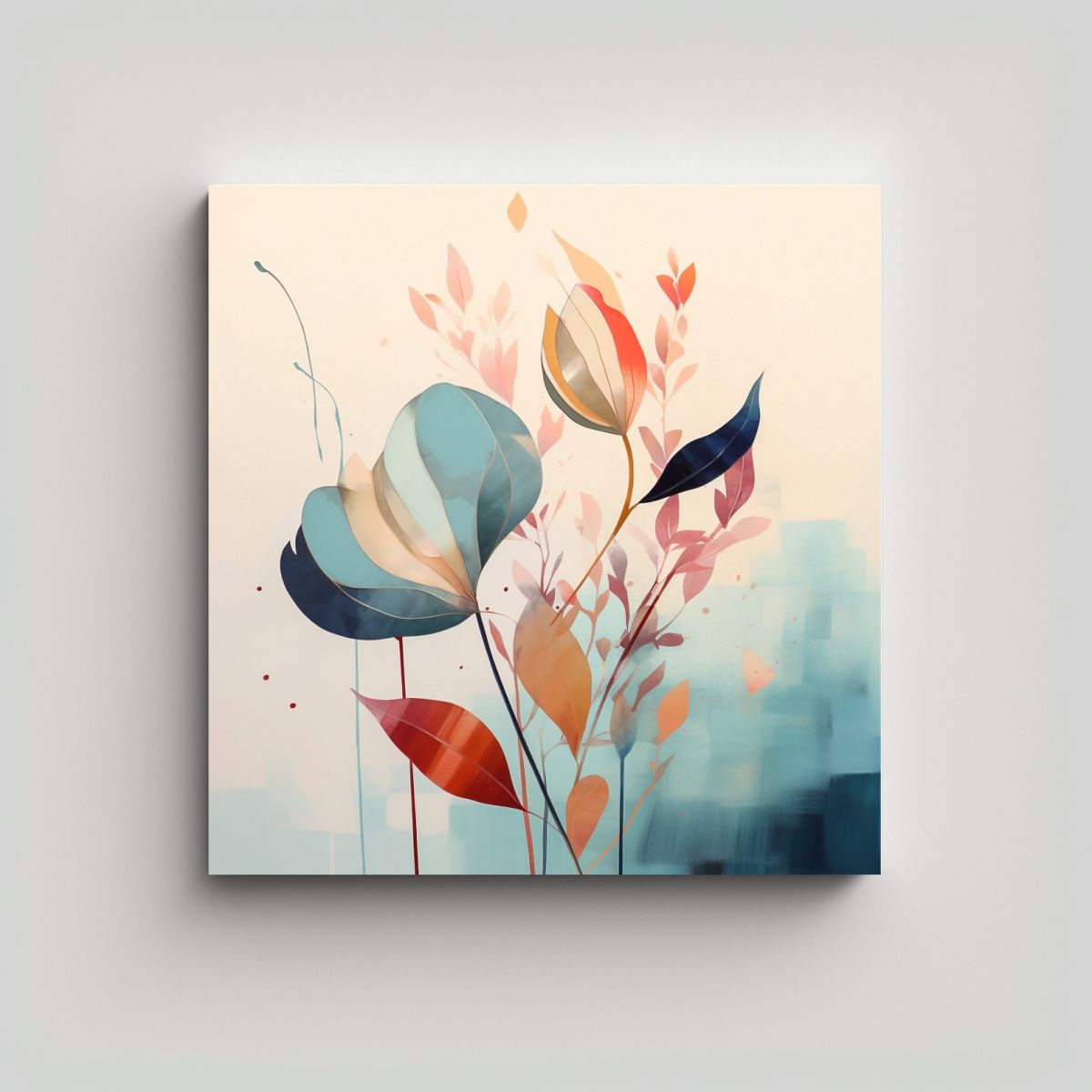 GENERICO - Lienzo Abstracto Botánico En Pastel Alta 90x90 Cm