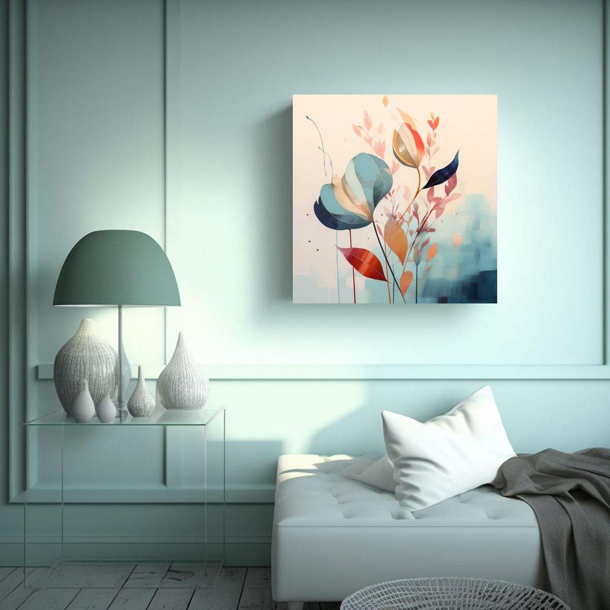 GENERICO - Lienzo Abstracto Botánico En Pastel Alta 90x90 Cm