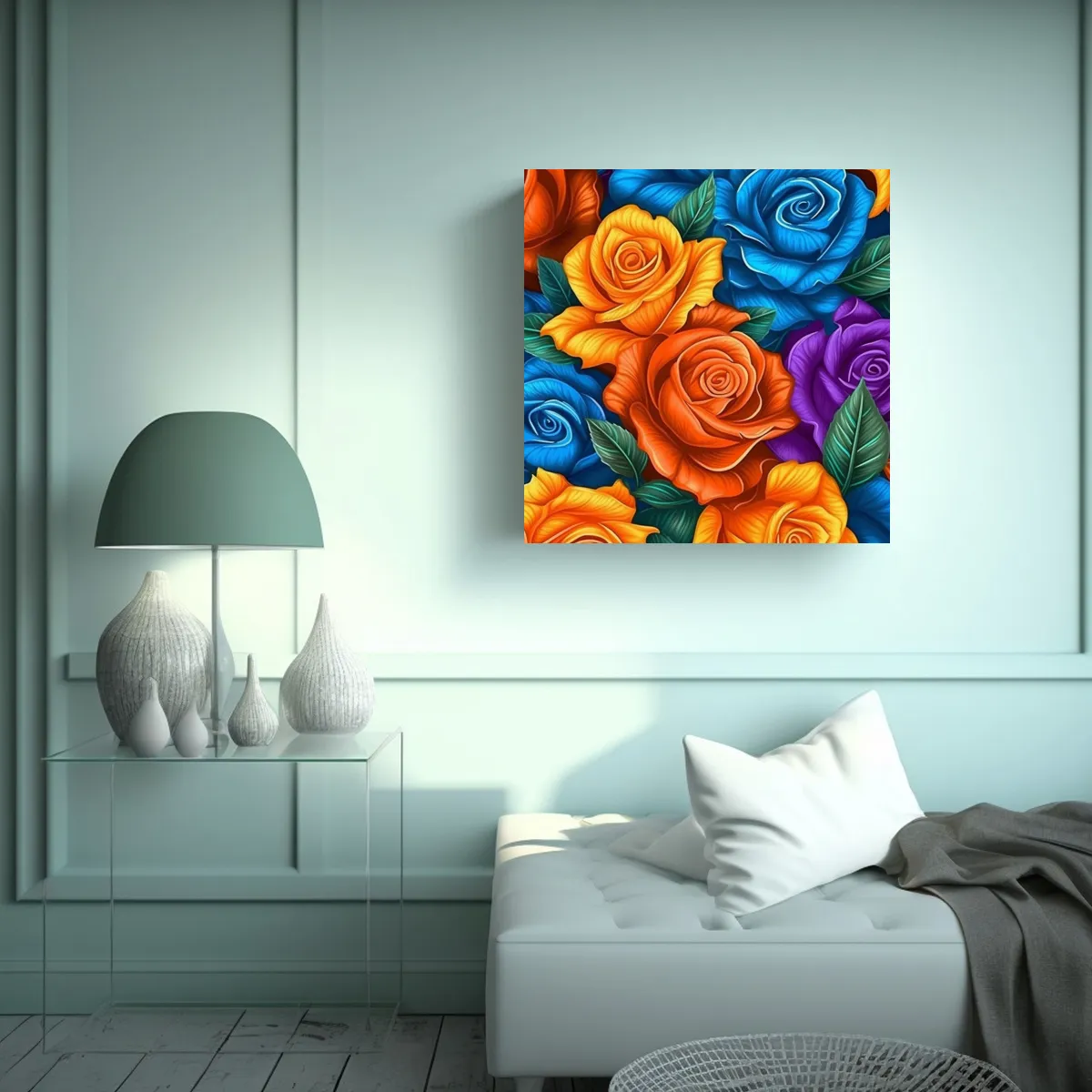 GENERICO - Lienzo Sublimado De Rosas Vividas En Patrón 50x50 Cm