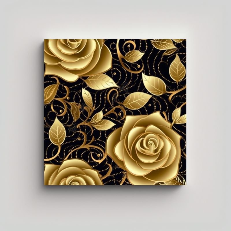GENERICO - Patrón Intenso De Rosas Doradas Arte De 80x80 Cm