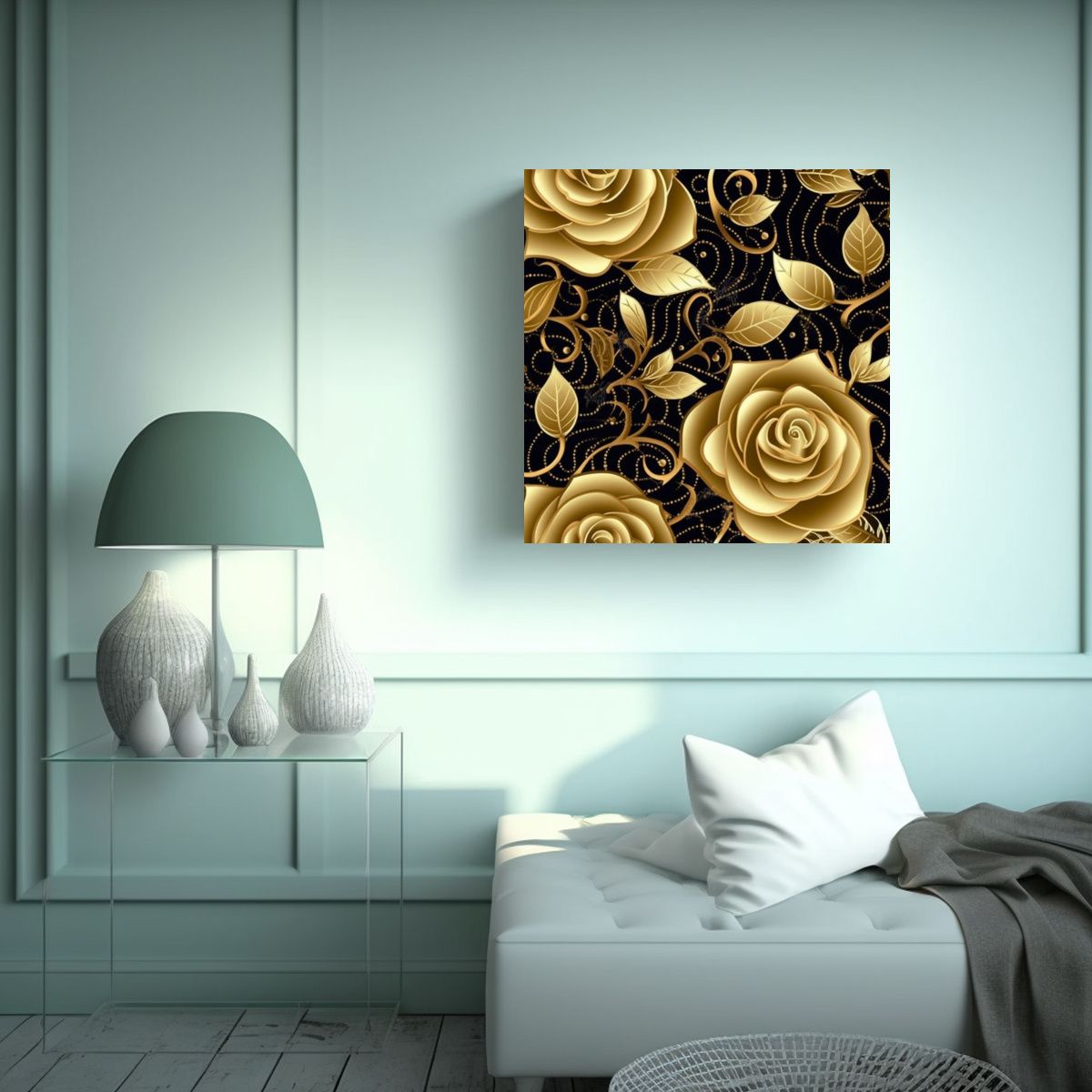 GENERICO - Patrón Intenso De Rosas Doradas Arte De 80x80 Cm