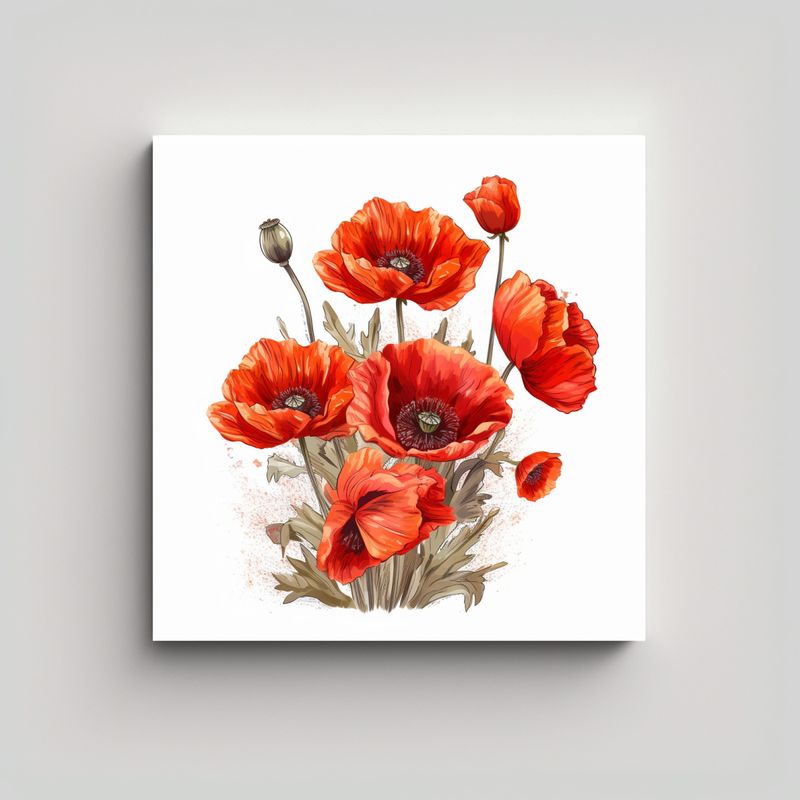 GENERICO - Armonía Intensa En Cuadro Canva De Amapolas 30x30 Cm