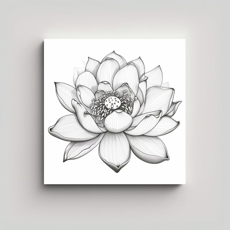 GENERICO - Ilustración En Line Art De Flor De Loto Y 90x90 Cm