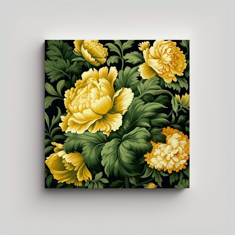 GENERICO - Cuadro Decorativo Clásico Floral En Vector Negro 90x90 Cm