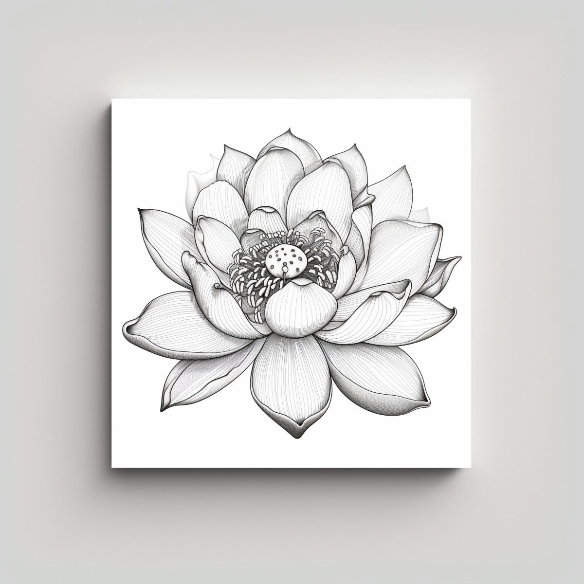 GENERICO - Ilustración En Line Art De Flor De Loto Y 60x60 Cm