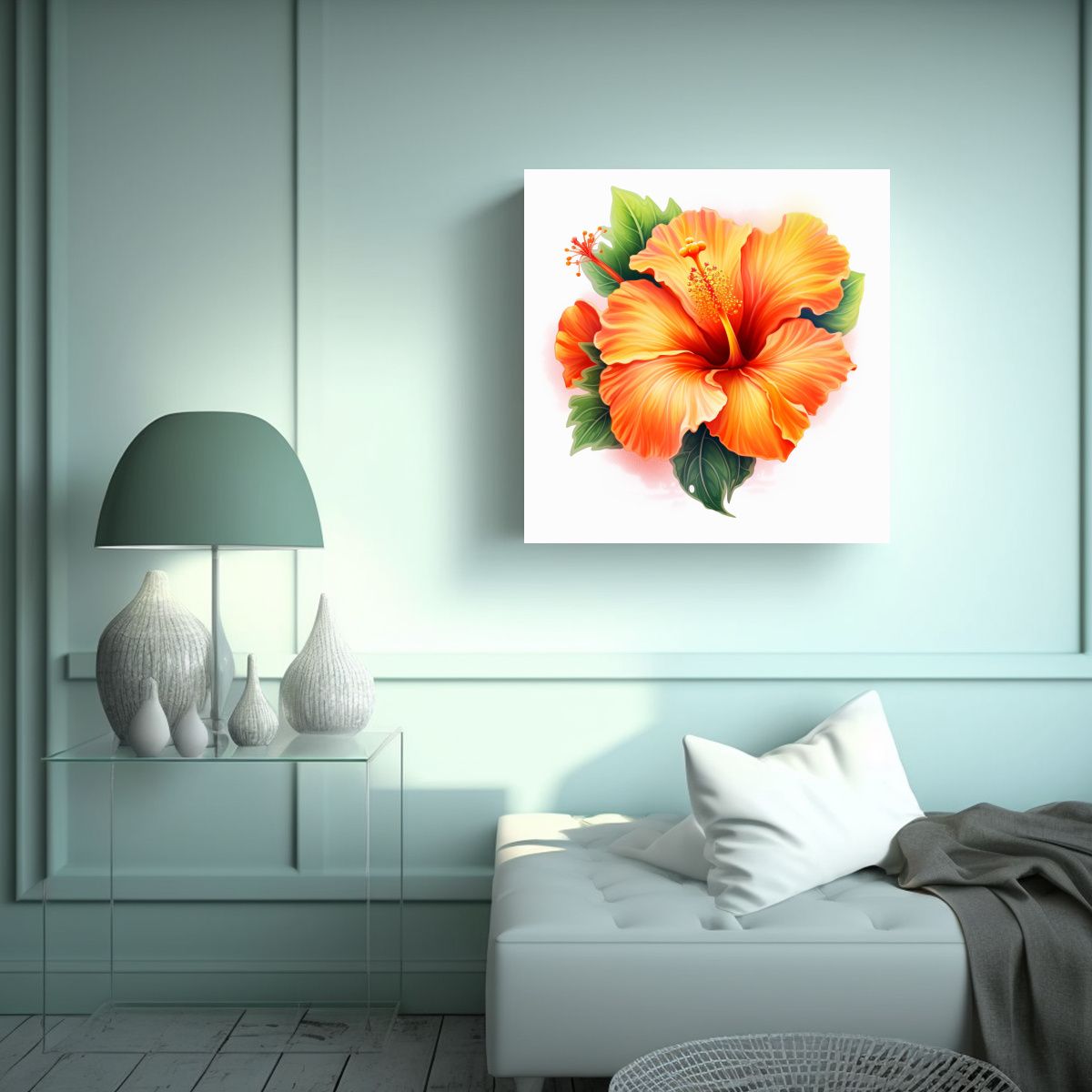 GENERICO - Arte De Hibiscus Naranja Vibrante Vitalidad En 90x90 Cm