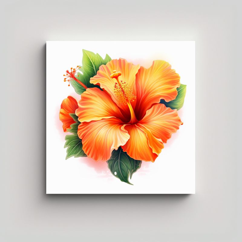 GENERICO - Arte De Hibiscus Naranja Vibrante Vitalidad En 80x80 Cm