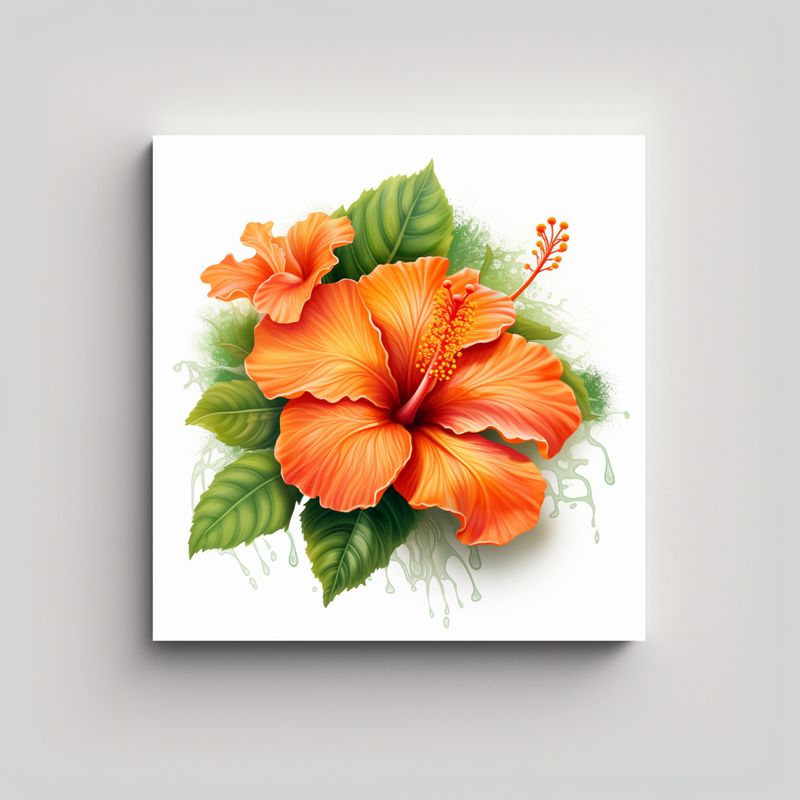 GENERICO - Cuadro Moderno De Hibisco Naranja Vibrante Y 90x90 Cm