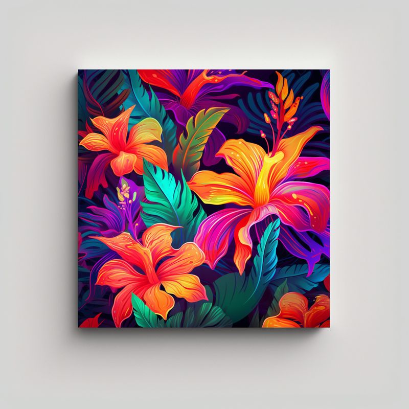 GENERICO - Cuadro Decorativo Neon Tropical Lienzo De 90x90 Cm