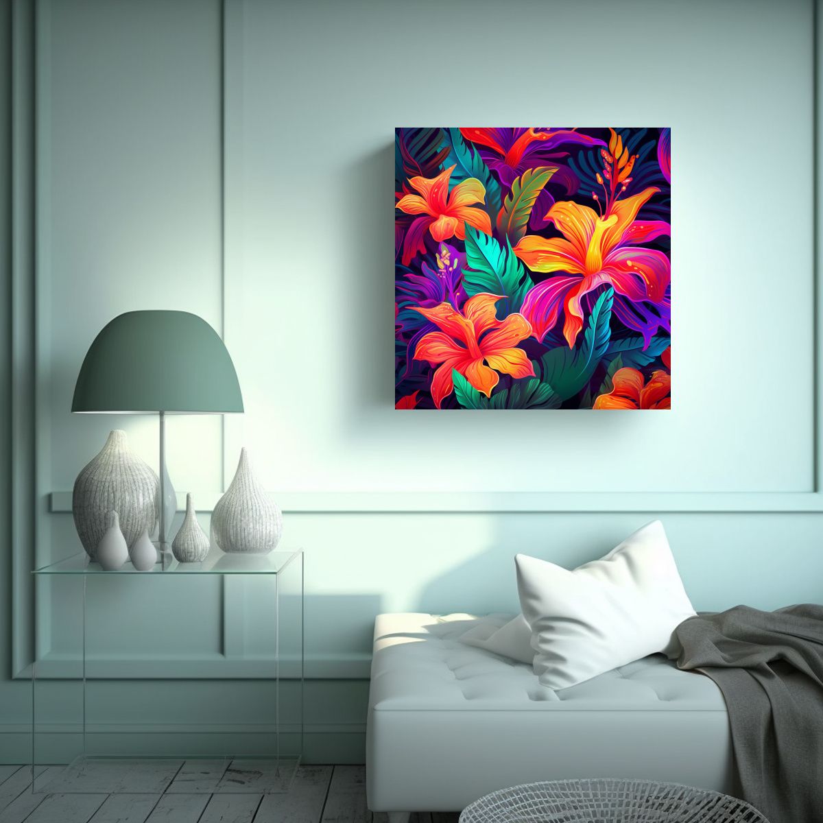 GENERICO - Cuadro Decorativo Neon Tropical Lienzo De 50x50 Cm