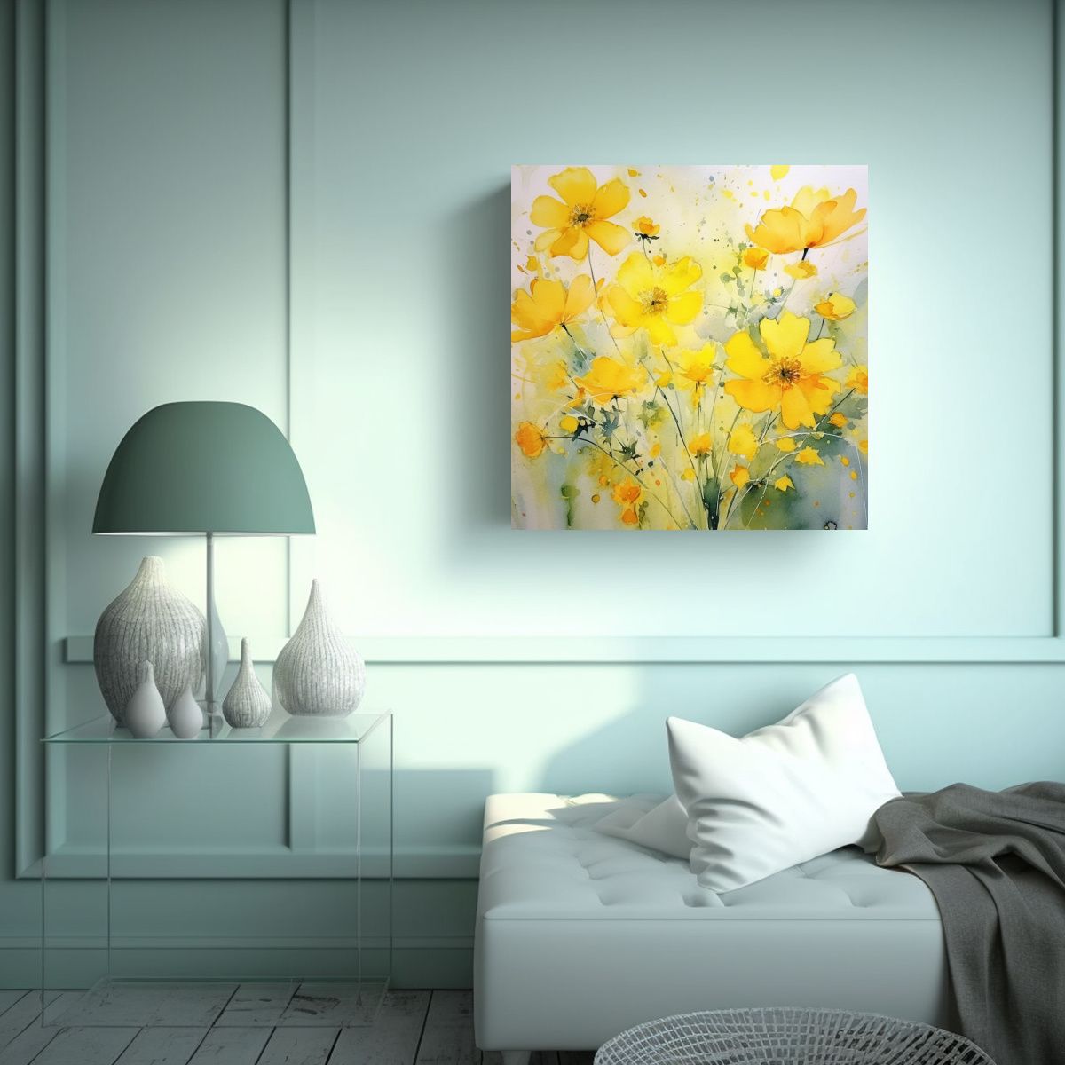 GENERICO - Cuadro Decorativo Comedor Flores Amarillas En 60x60 Cm