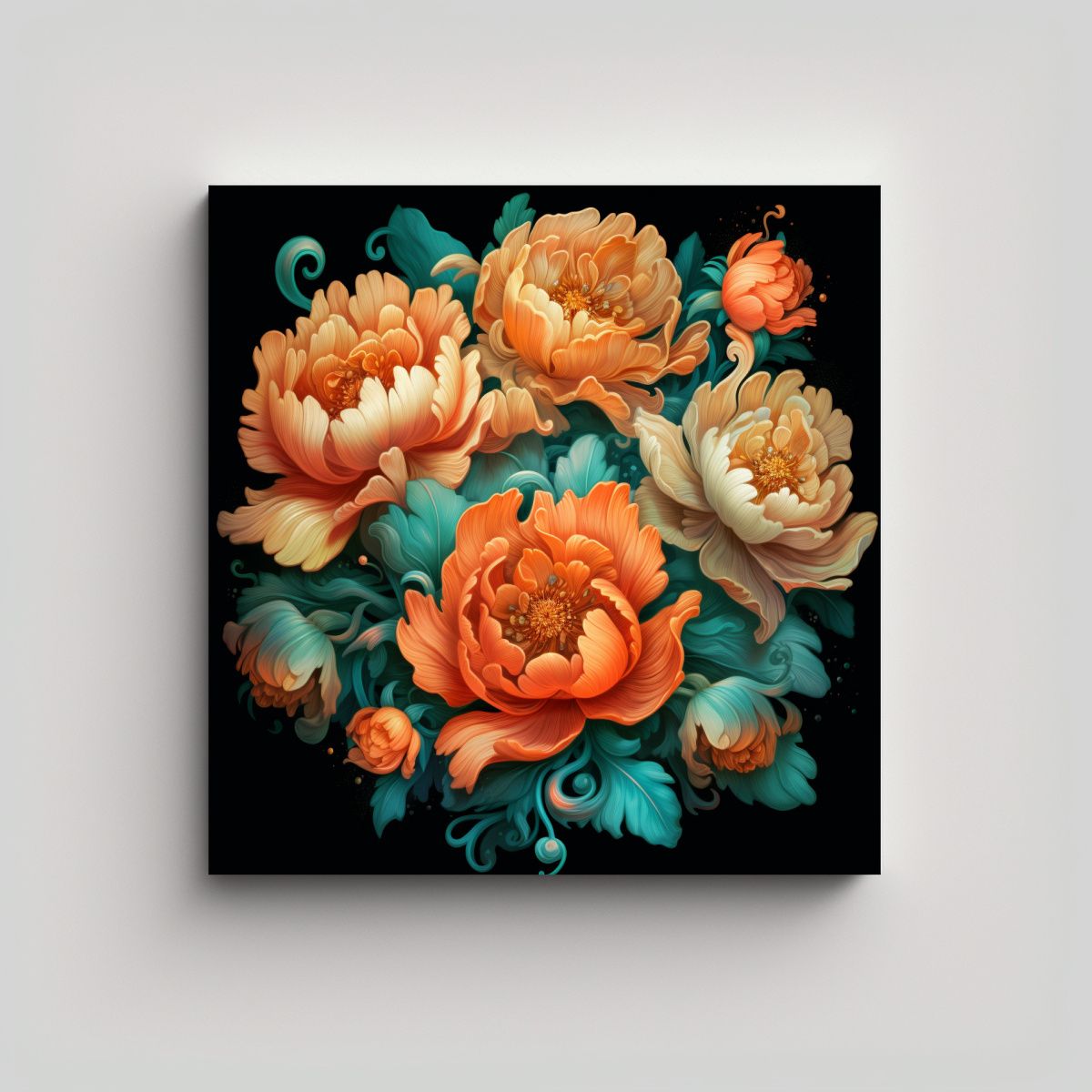 GENERICO - Lienzo 3D Alta Calidad - Peonías Acuarela En 50x50 Cm