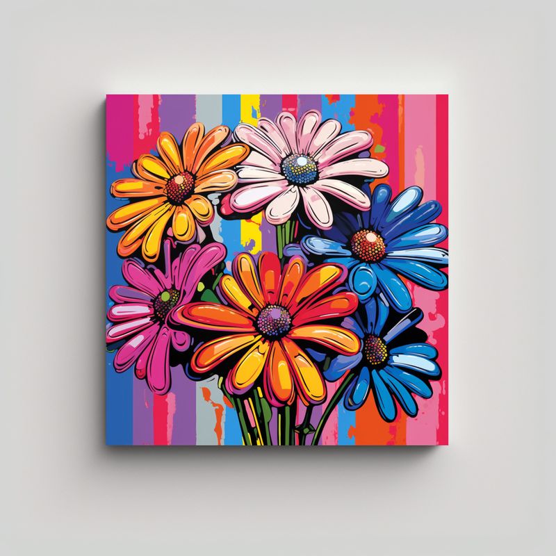 GENERICO - Fantasía Pop Art Cuadro De Flores En Lienzo De 80x80 Cm