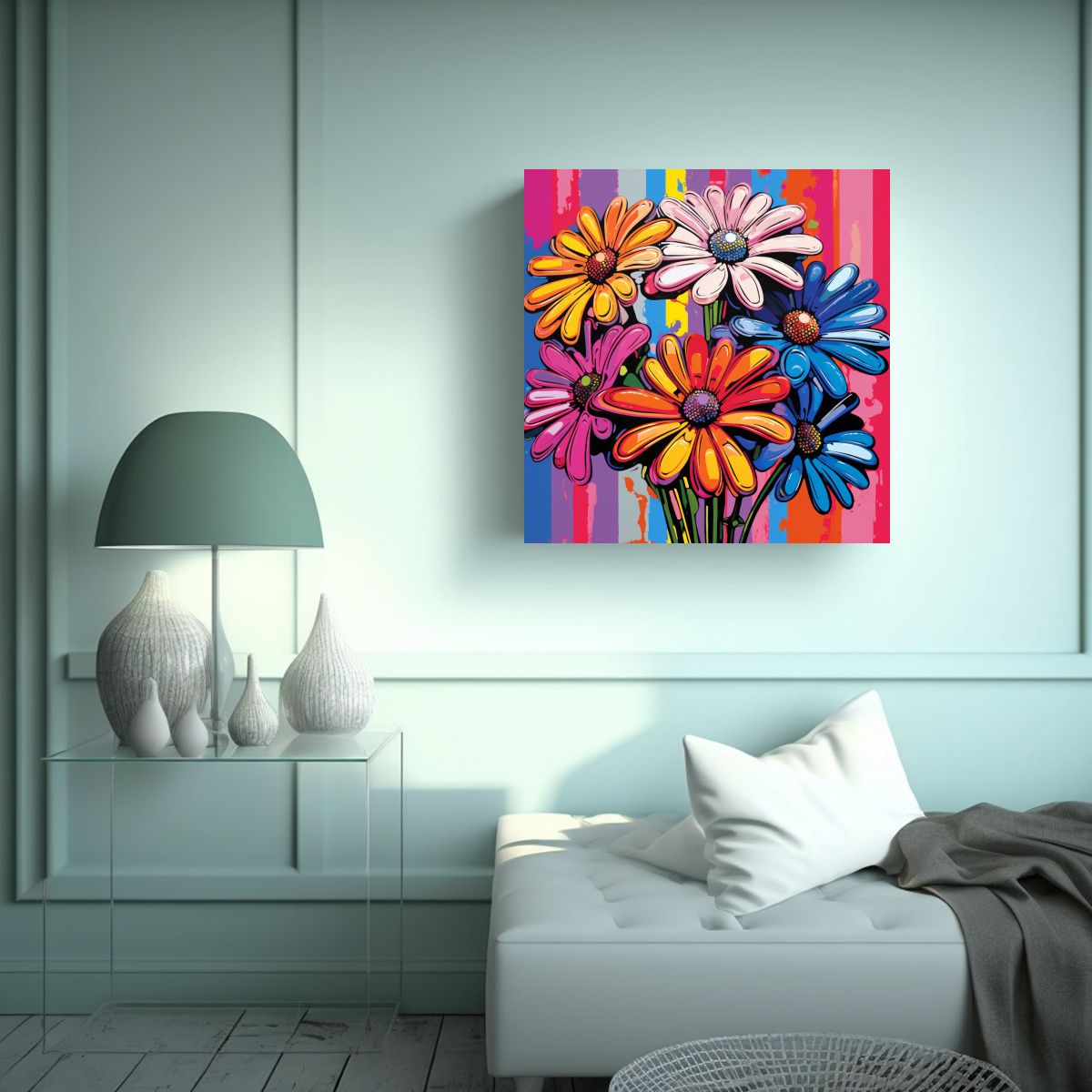 GENERICO - Fantasía Pop Art Cuadro De Flores En Lienzo De 60x60 Cm