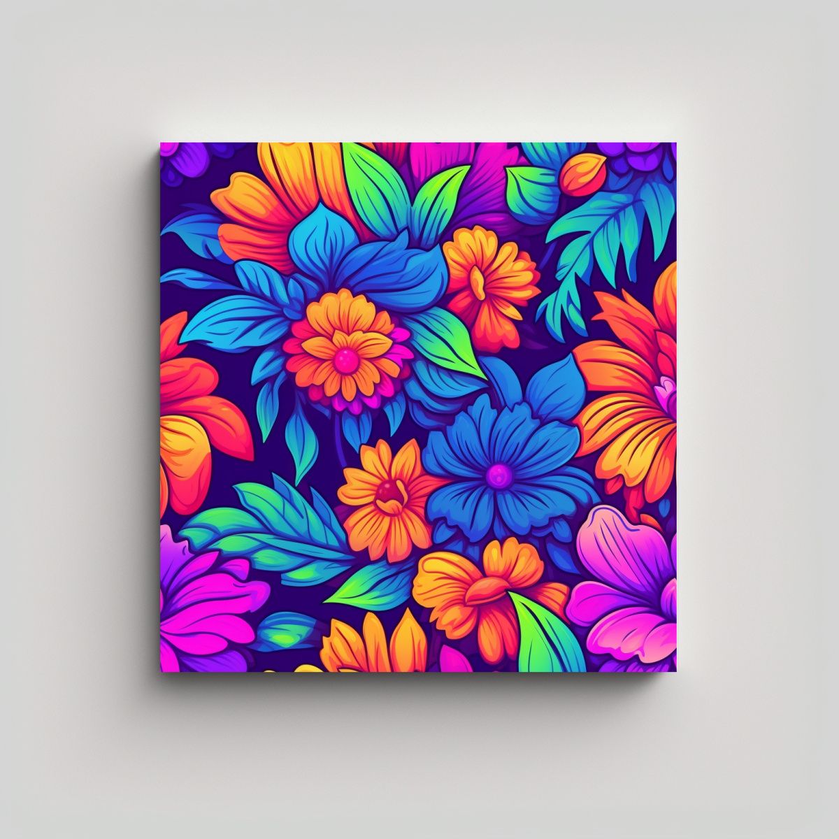 GENERICO - Cuadro De Interiores Estilo Lisa Frank Con Flores 50x50 Cm