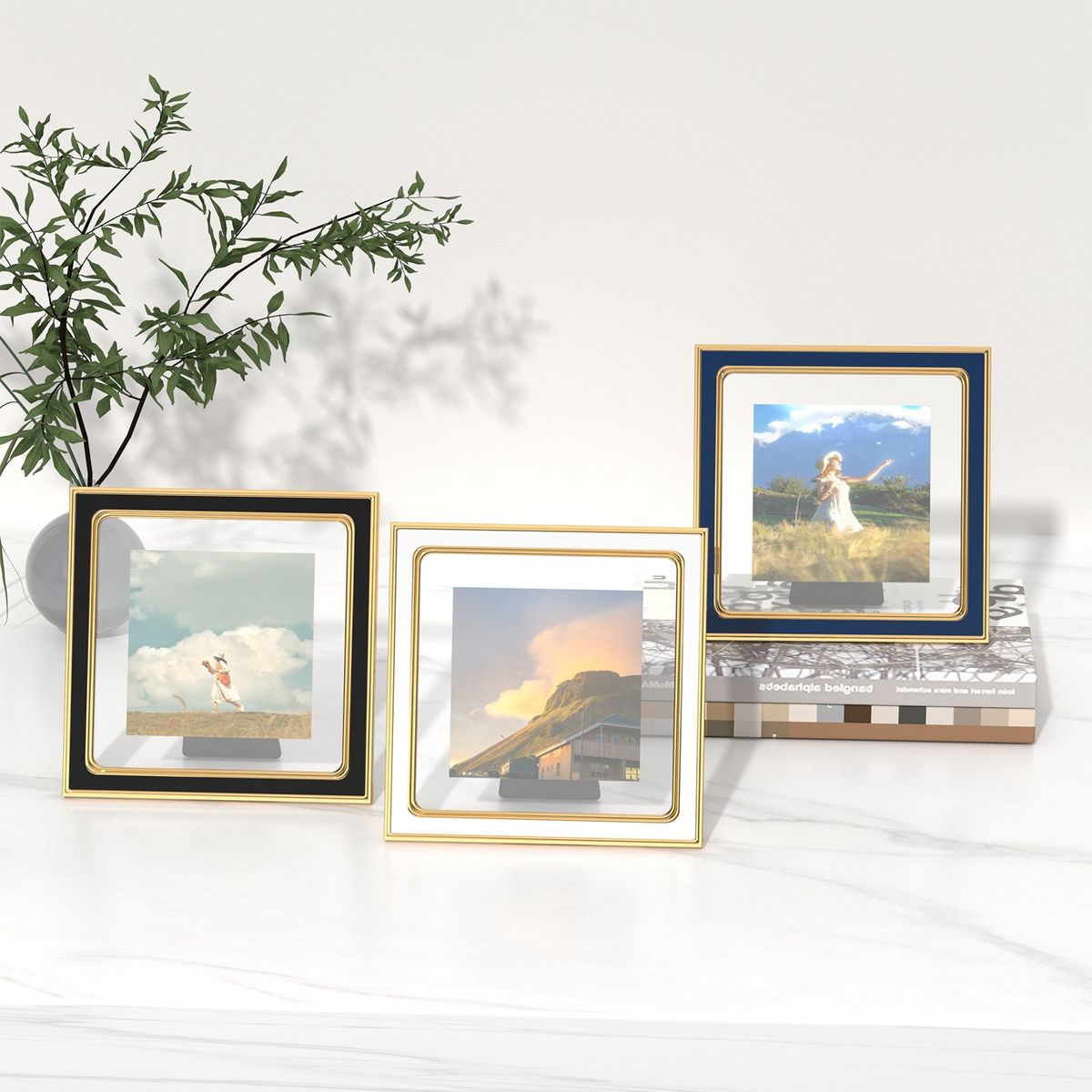 YAYKO - 3 Pack Portaretratos Cristal Doble Marco Metal 6×6 Inch