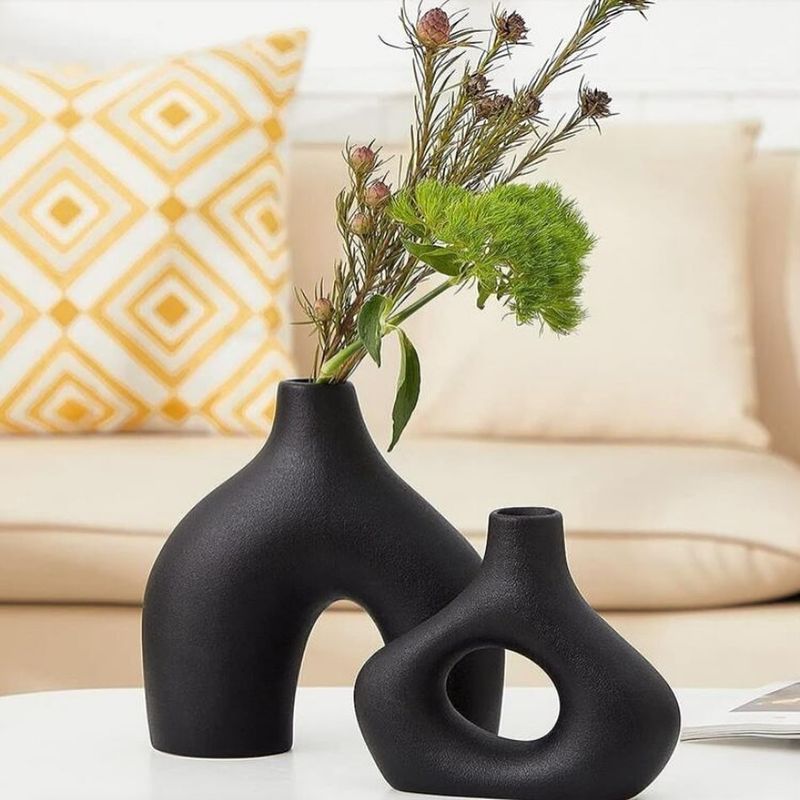 YOMYM - set 2 Floreros cerámica Adornos14/20 cm negro