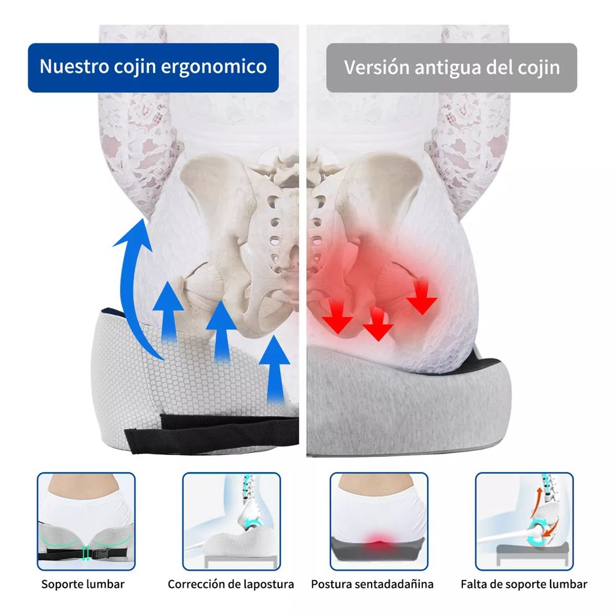 YAYKO - Cojín De Coxis De Espuma Viscoelástica Ajustable Para Silla