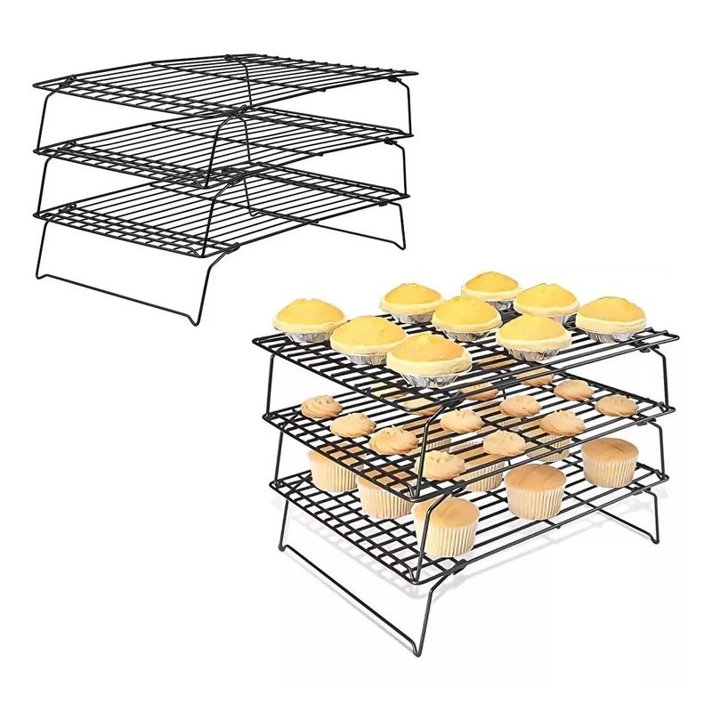 KUANGYE - Pack 2 Rejilla Enfriamiento Triple Apilable Galletas Repostería