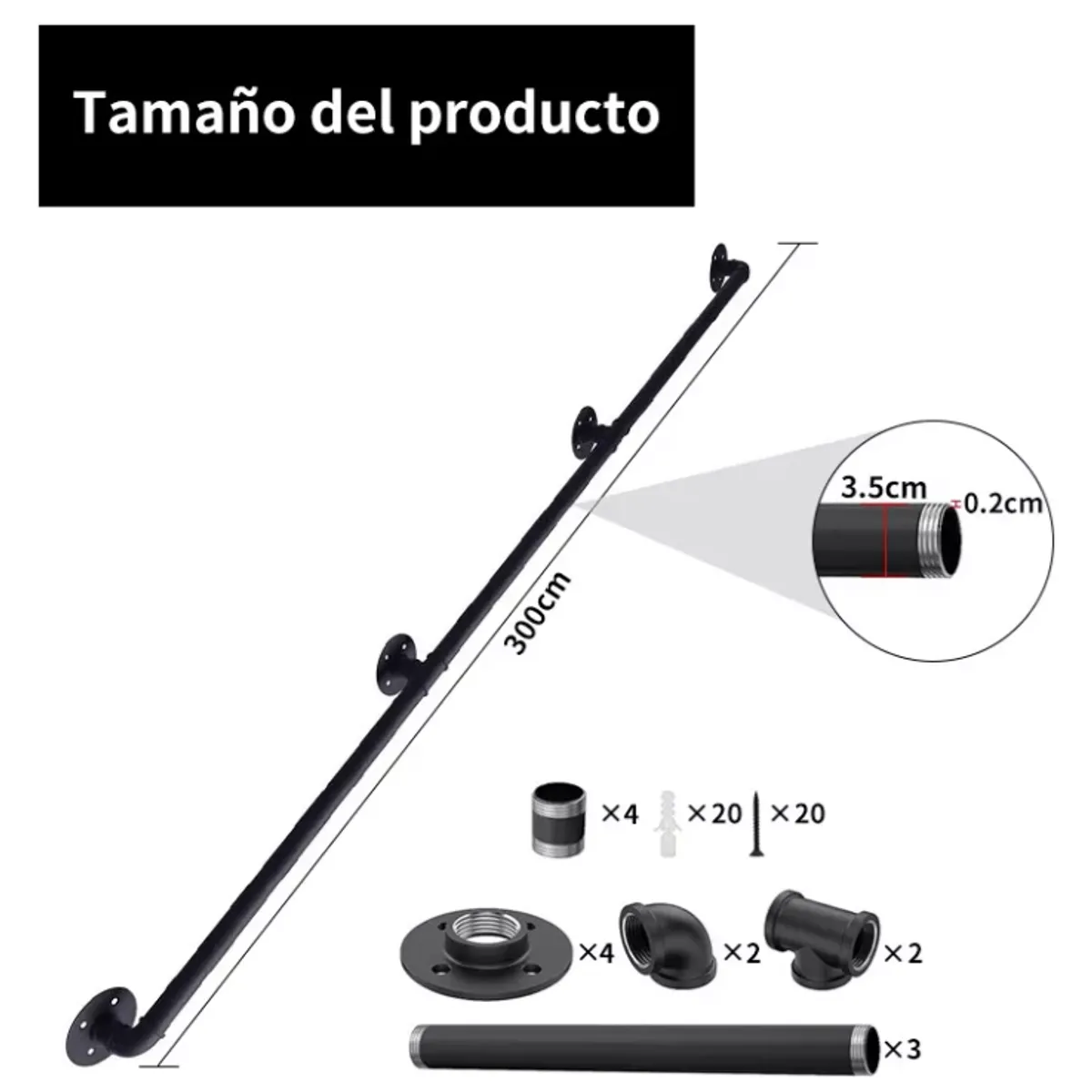 KUANGYE - Pasamanos De Barandal De Escaleras Profesionales 3 Metro