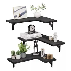 KUANGYE - Set Repisa Estante Minimalista Esquinera Flotante Moderna Color Negro