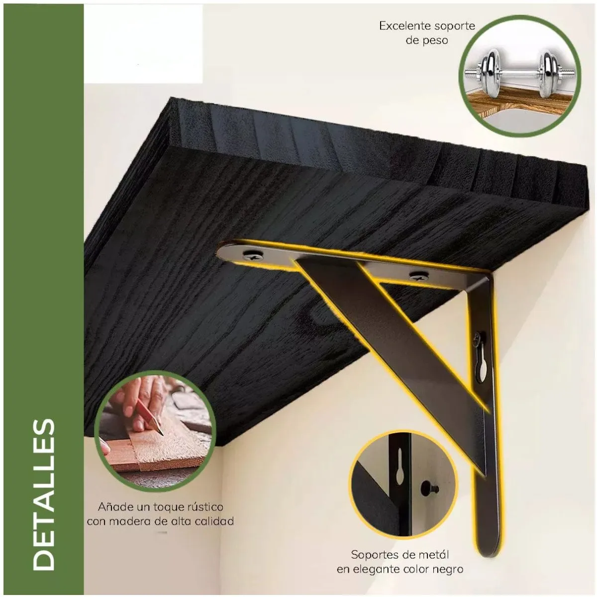 KUANGYE - Set Repisa Estante Minimalista Esquinera Flotante Moderna Color Negro