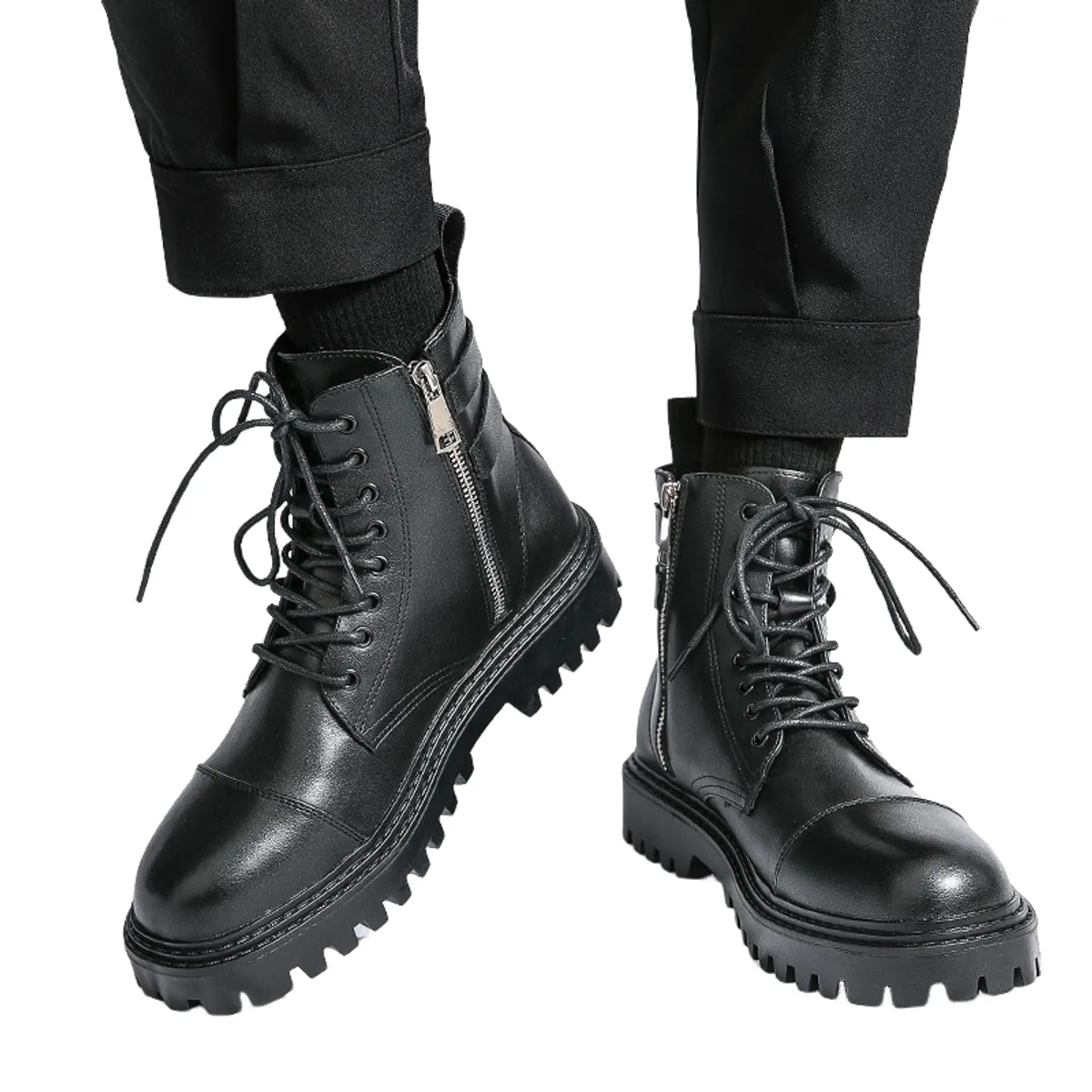 BLWOENS - Botas con plataforma y cordón para Hombre-Negro