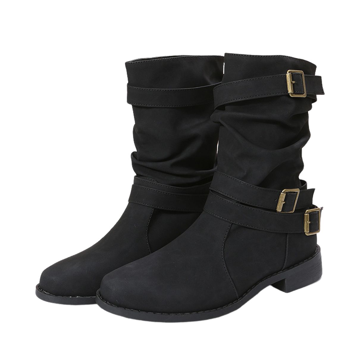 BLWOENS - Botas en punta arrugadas para Mujer-Negro