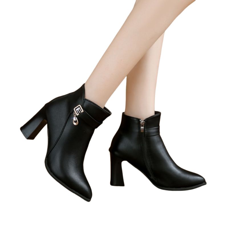 BLWOENS - Botas en punta con cierre para Mujer-Negro