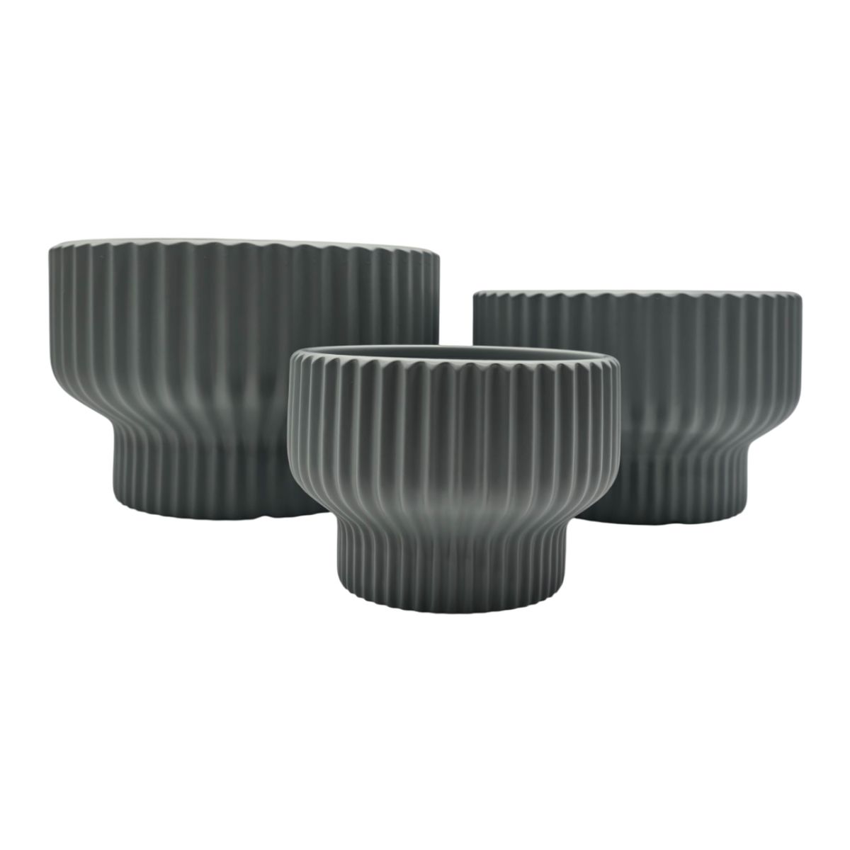 GENERICO - Set 3 Maceteros Maceta De Ceramica Estilo Copon Gris Mate