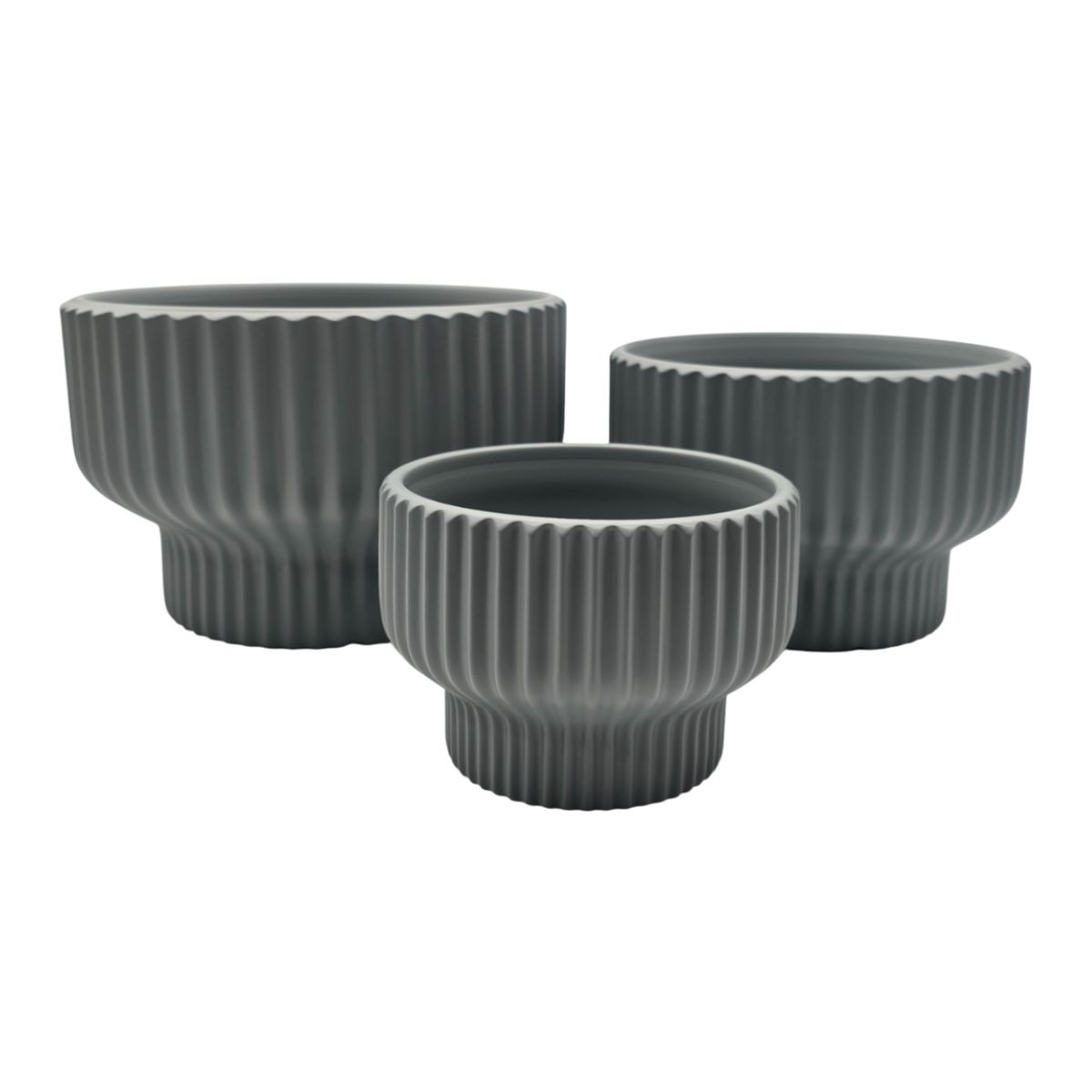 GENERICO - Set 3 Maceteros Maceta De Ceramica Estilo Copon Gris Mate