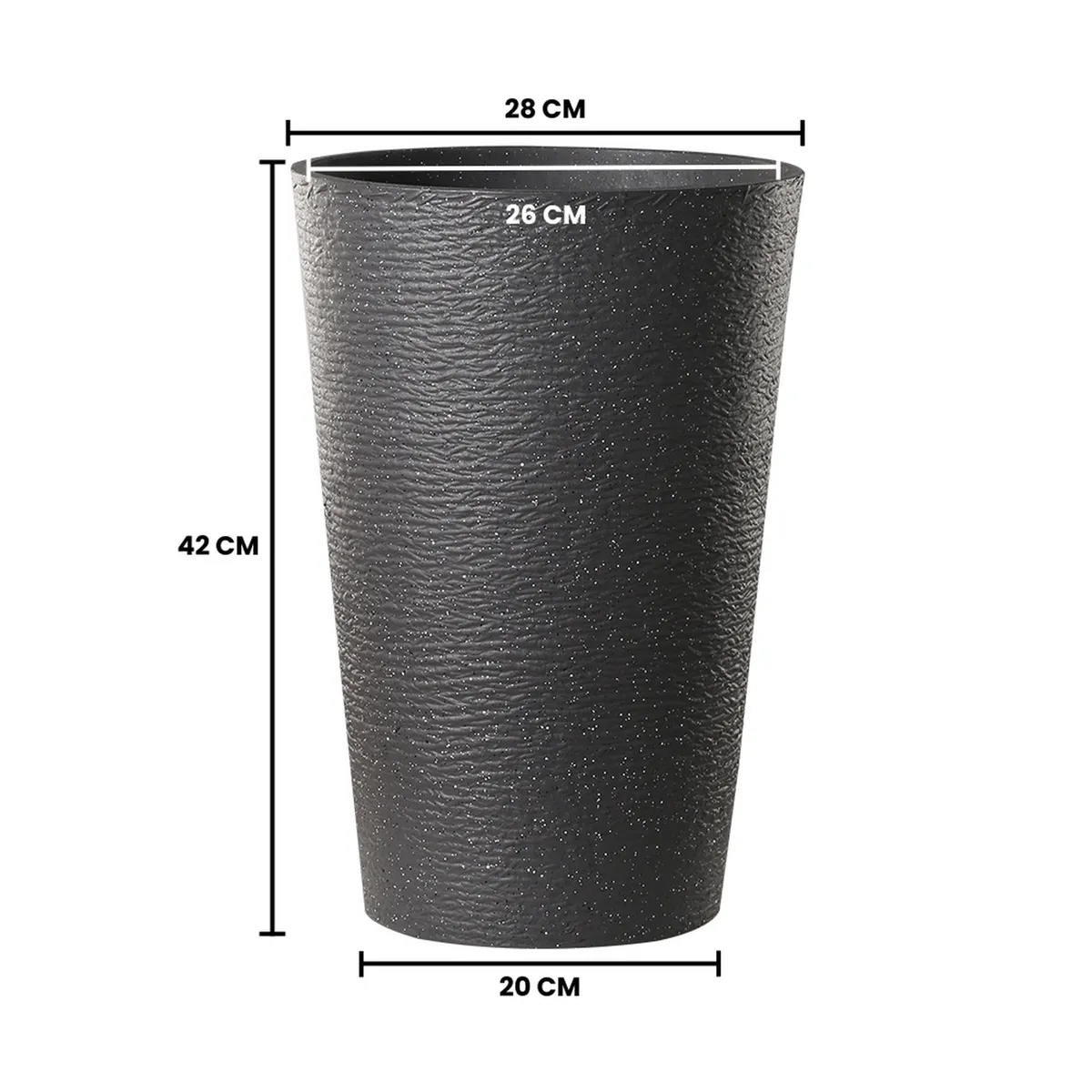 GENERICO - Macetero Plastico Alargado Premium Base Circular Conica - Negro - S