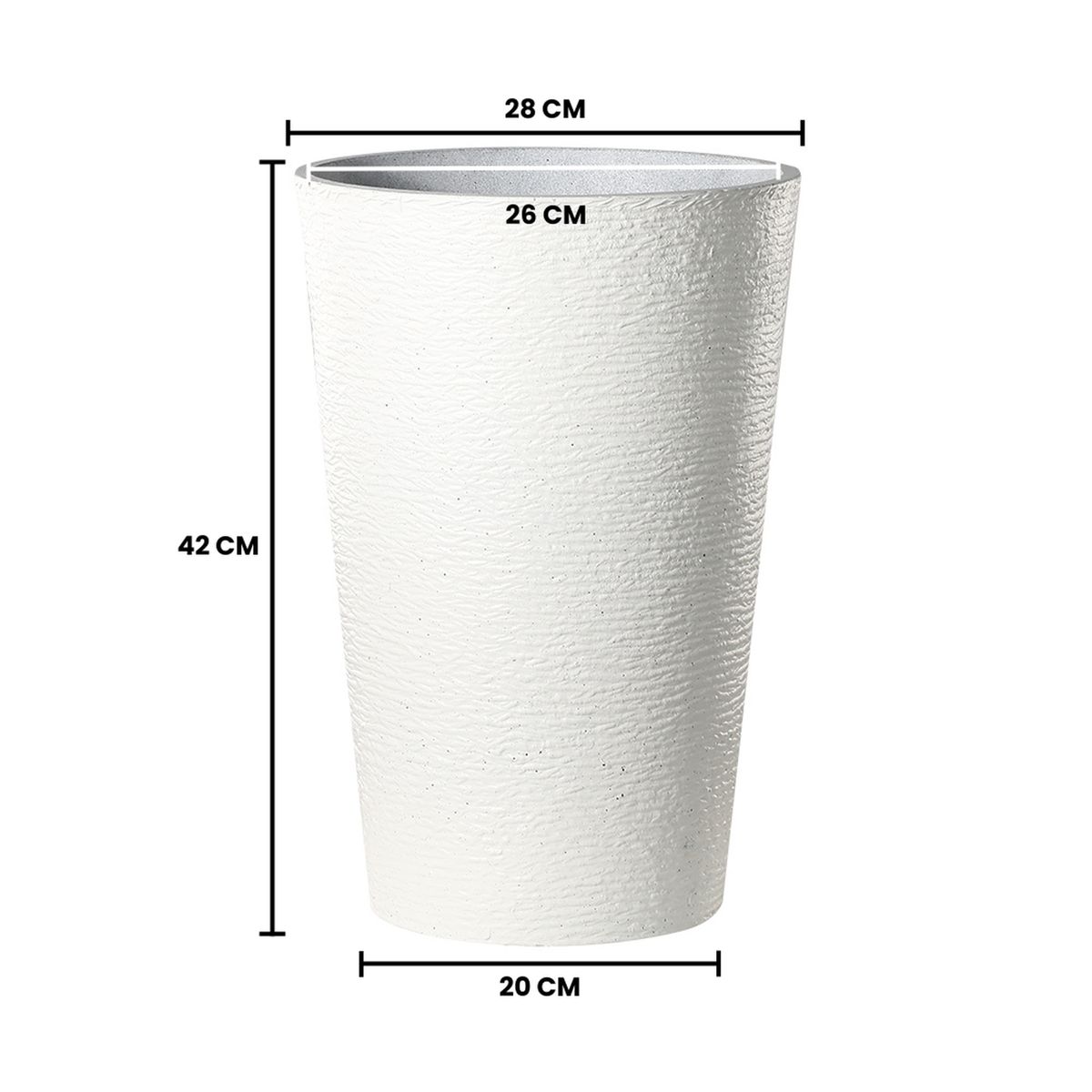 GENERICO - Macetero Plastico Alargado Premium Base Circular Conica - Blanco - S