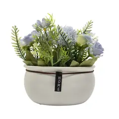 GENERICO - Planta Artificial Macetero Ceramica Blanco Arreglo Floral - Celeste.