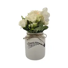 GENERICO - Planta Artificial Macetero Ceramica Blanco Con Hortensias - Blanco.