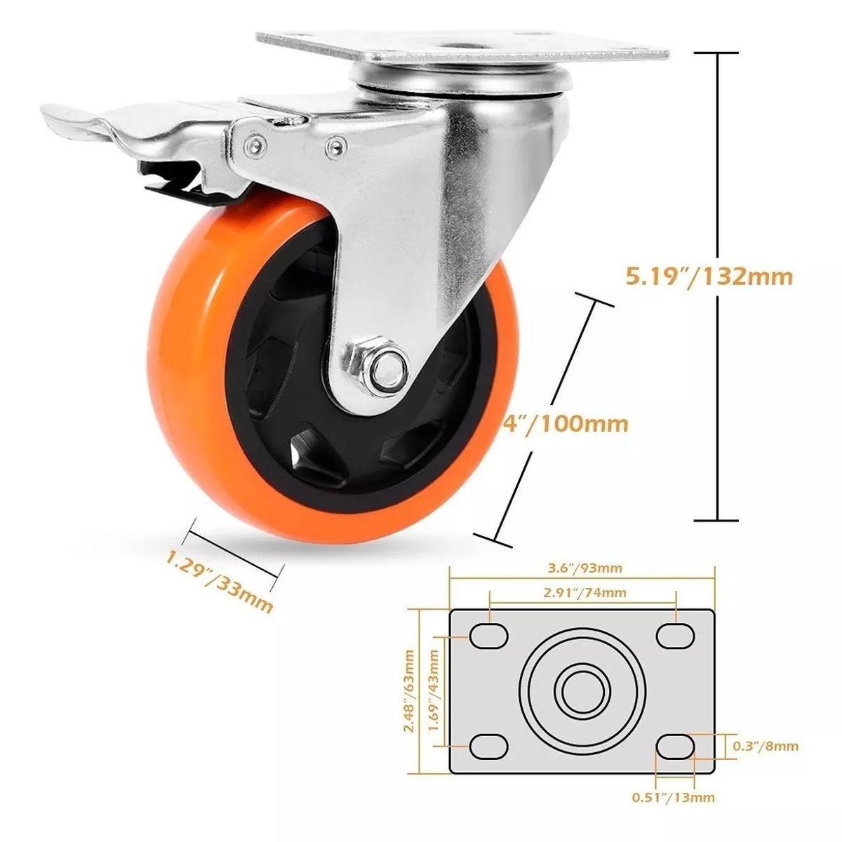 KUANGYE - Juego De 4 Ruedas Giratorias, 4 Pulgadas Soporta 450 Kg