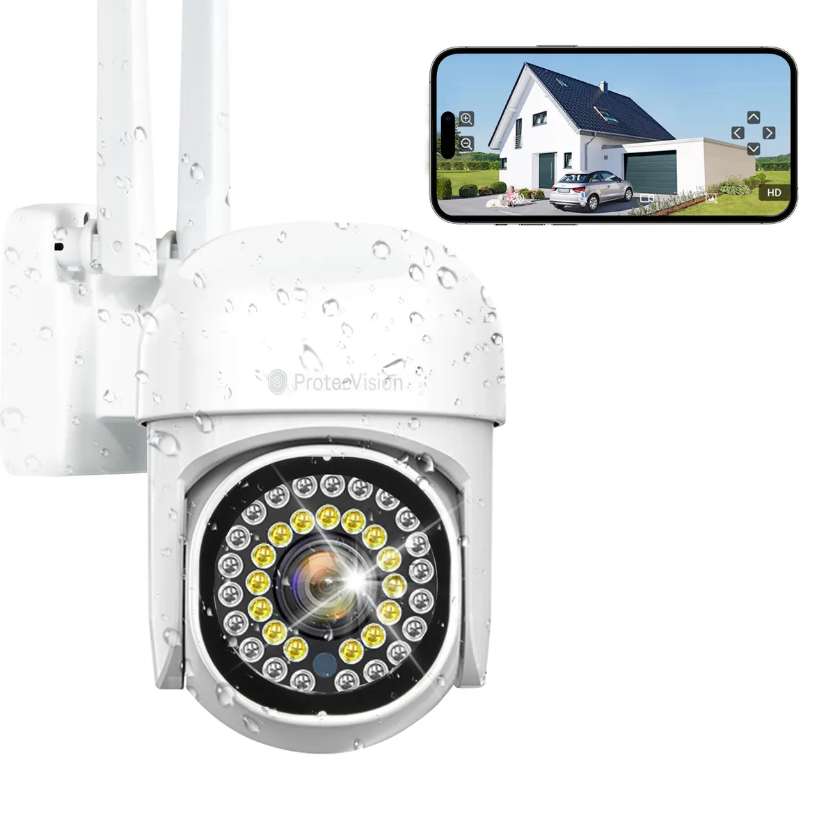 VIDITA - Cámara de Seguridad 360° Exterior WiFi 2mp 1080P Visión Nocturna 36Luces