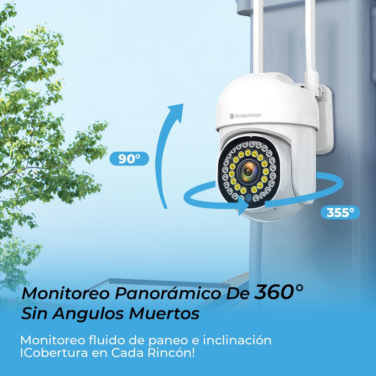 VIDITA - Cámara de Seguridad 360° Exterior WiFi 2mp 1080P Visión Nocturna 36Luces