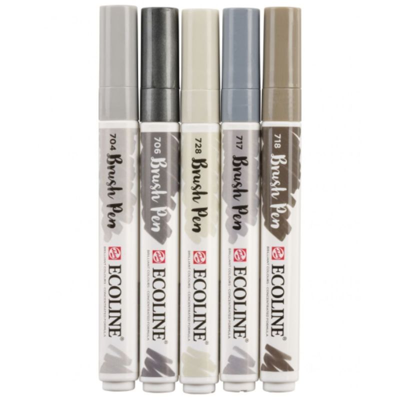 Royal Talens - Set 5 Marcadores Acuarela Ecoline Colores Gris