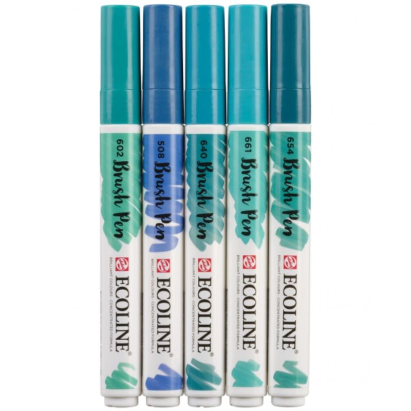 Royal Talens - Set 5 Marcadores Acuarela Ecoline Colores Verde Azul