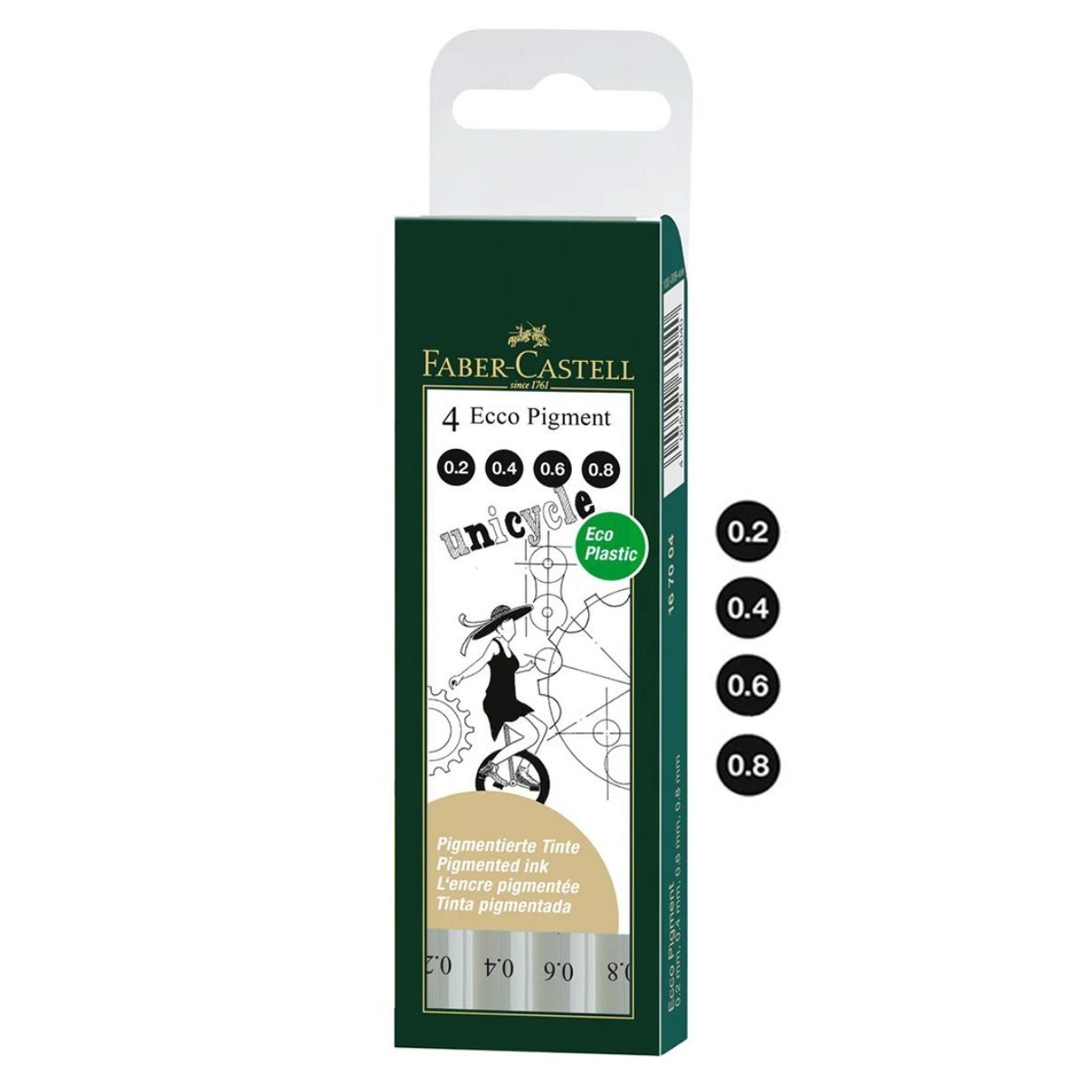 FABER-CASTELL - Set 4 Ecco Pigment Tiralíneas Negros Pitt Faber Castell