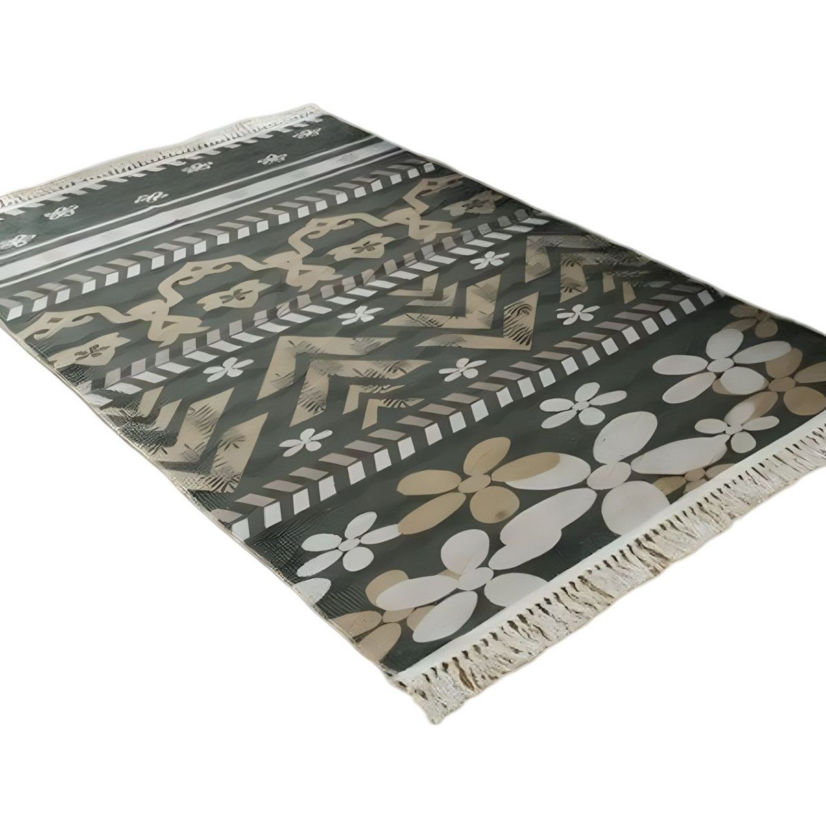 GENERICO - ALFOMBRA DECORATIVA DE LINO 160 X 200 ELEGANTES CON FLECOS