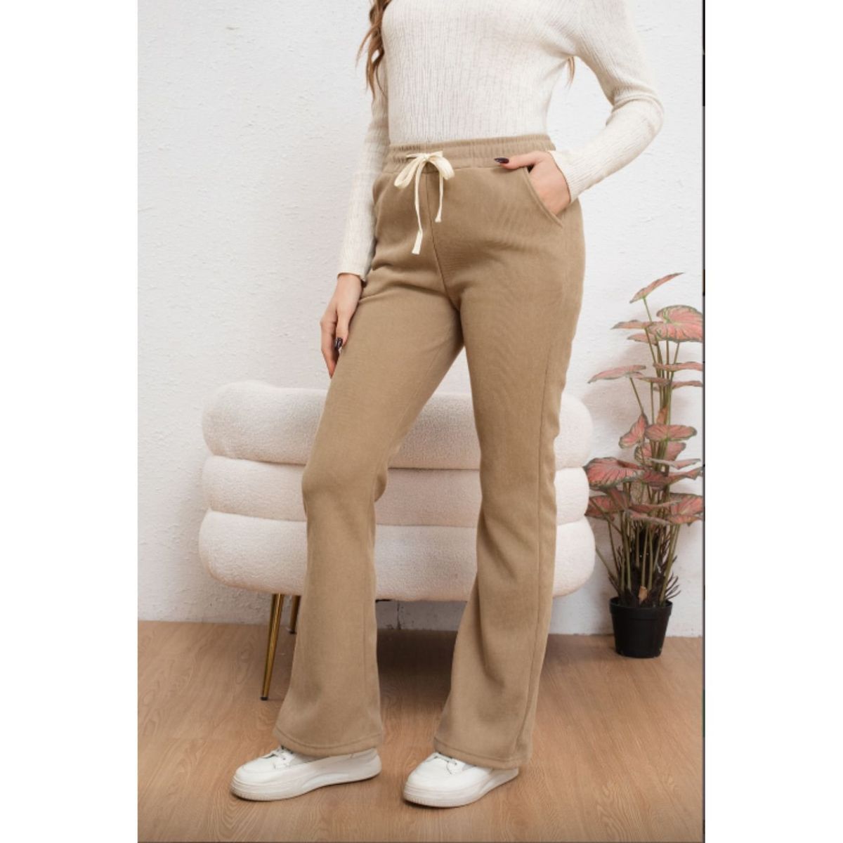 LIKE SHOP - Pantalón Mujer Recto Cotelé Pierna Ancha Otoño Invierno 7127